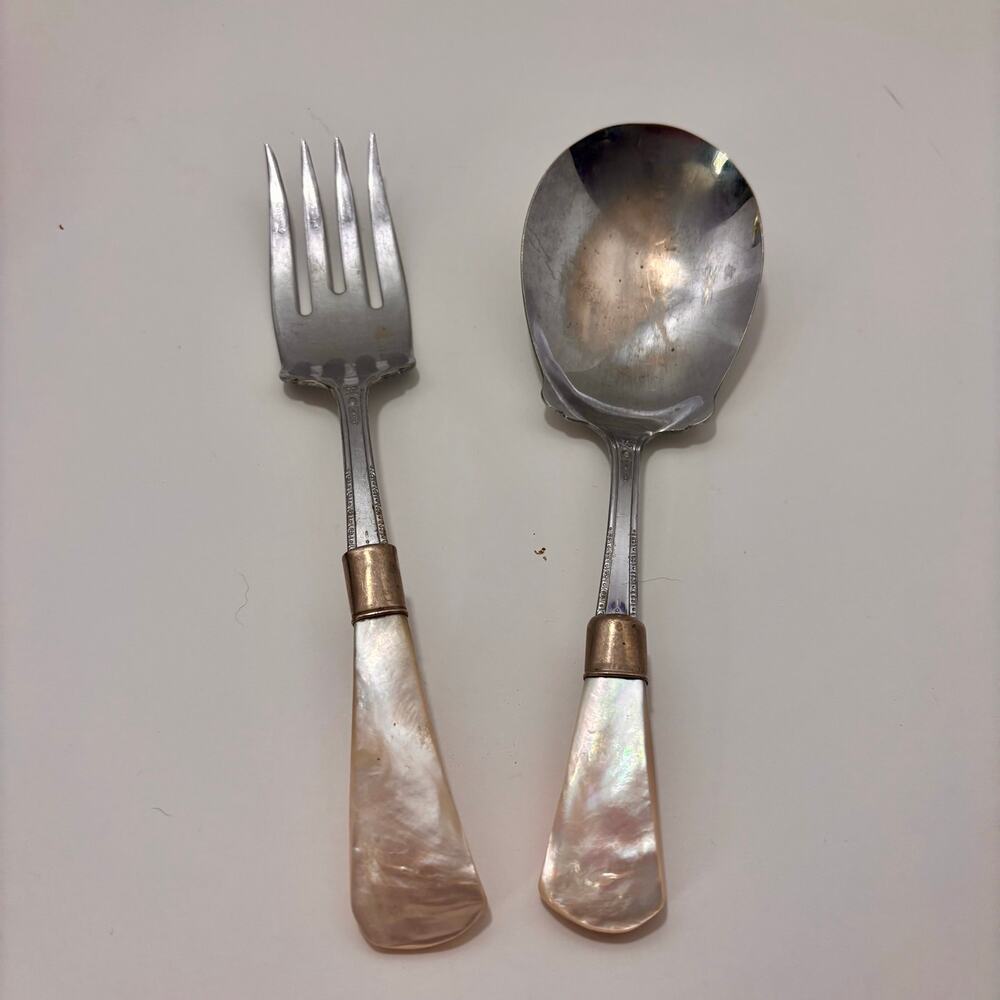 Antique Mother of Pearl Serving Set, Silver Plated EPNS B.S. Co. 2 pieces